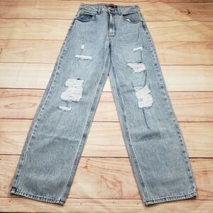 Empyre Tori Jeans Womens Size 6 Light Wash Distressed High Rise Wide Leg Skate